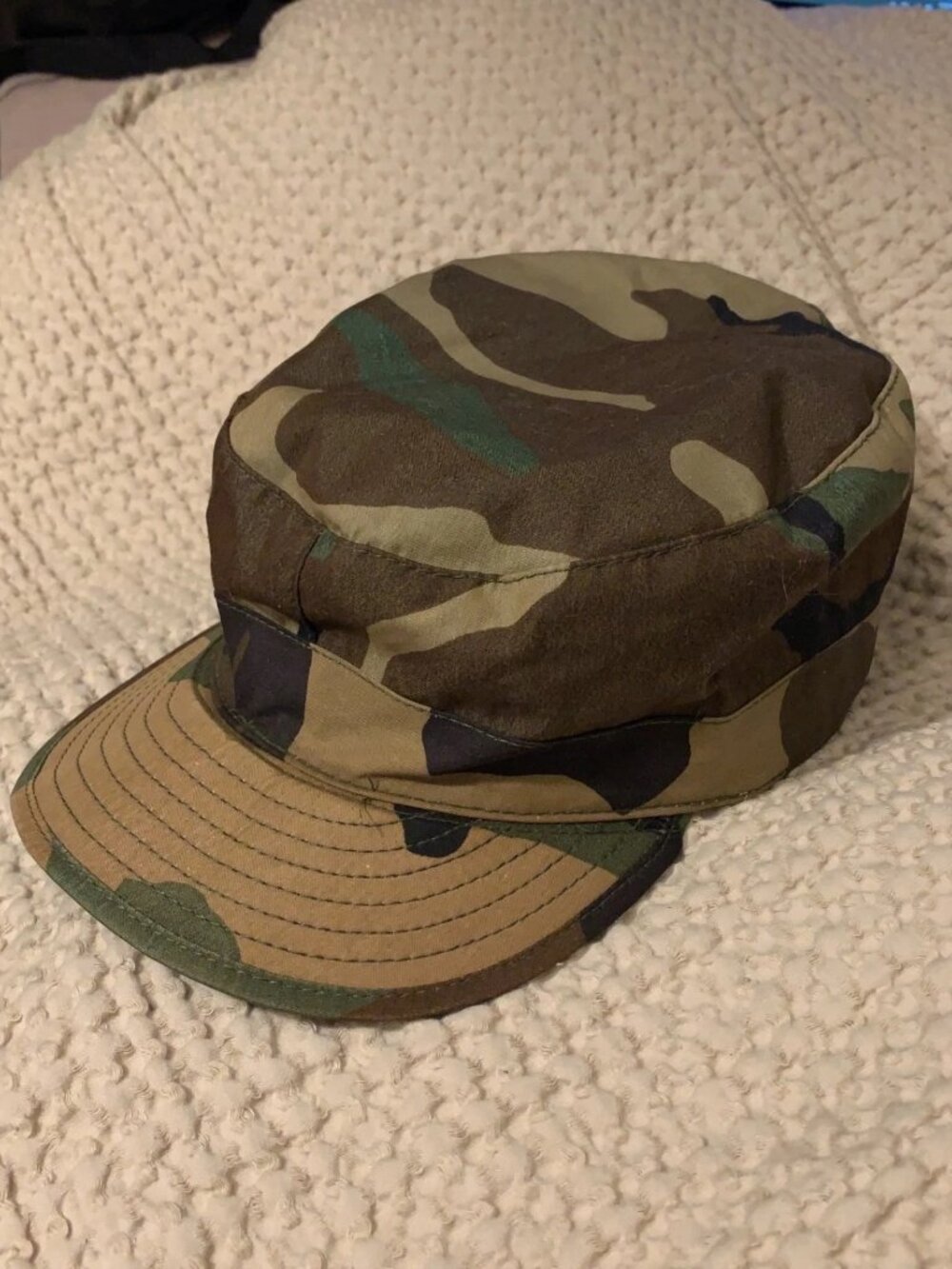Vintage 80s US Army Woodlands Camo Combat Cap 80% Cotton 20% Nylon - Size 7 3/4